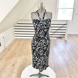 NWT XL Nine West stretchy black and white bodycon midi dress